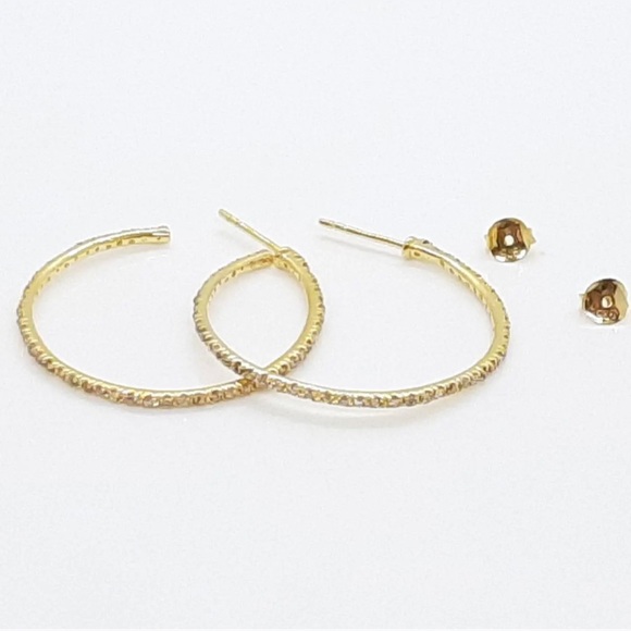 1.00ctw Natural H-SI Diamond 14K Yellow Gold over 925 Hoop Earrings - Picture 5 of 5